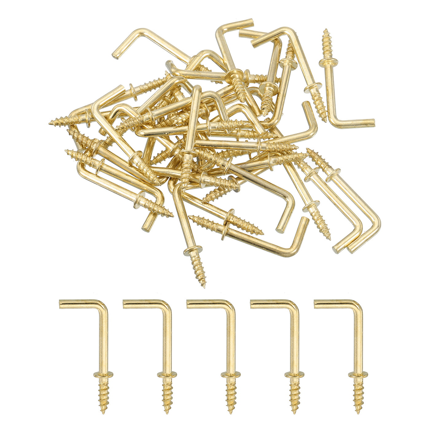 uxcell Uxcell Right Angle Hooks, 50Pcs 7/8" L Shaped Screw Hooks Screw in Hooks, 7 Shape Right Angle Metal Screw Hooks for Hanging, Gold