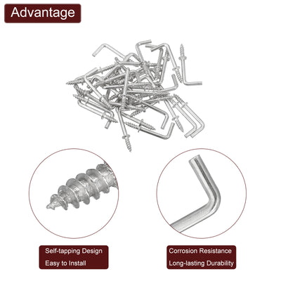 Harfington Uxcell Rechtwinklige Haken, 50 Stück 7/8" L-förmige Schraubhaken, Schraubhaken in 7-Form, silberfarben