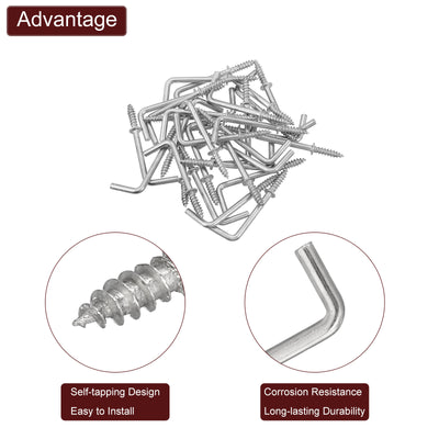 Harfington Uxcell Rechtwinklige Haken, 40 Stück 1-1/4" L-förmige Schraubhaken, Schraubhaken mit 7-facher Rechtwinkel-Metallkonstruktion zum Aufhängen, Silber