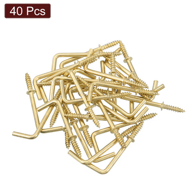 Harfington Uxcell Right Angle Hooks, 40Pcs 1-1/4" L Shaped Screw Hooks Screw in Hooks, 7 Shape Right Angle Metal Screw Hooks for Hanging, Gold