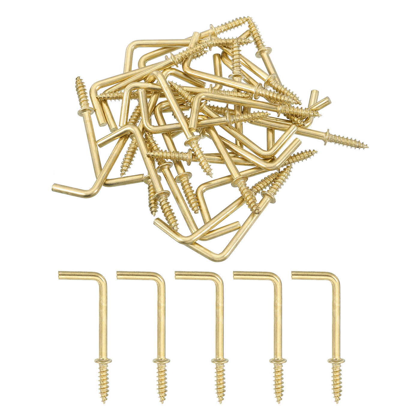 uxcell Uxcell Right Angle Hooks, 40Pcs 1-1/4" L Shaped Screw Hooks Screw in Hooks, 7 Shape Right Angle Metal Screw Hooks for Hanging, Gold