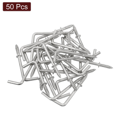 Harfington Uxcell Right Angle Hooks, 50Pcs 1-1/4" L Shaped Screw Hooks Screw in Hooks, 7 Shape Right Angle Metal Screw Hooks for Hanging, Silver