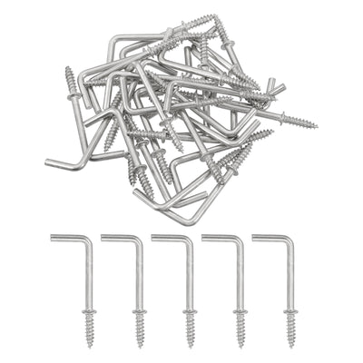 Harfington Uxcell Right Angle Hooks, 50Pcs 1-1/4" L Shaped Screw Hooks Screw in Hooks, 7 Shape Right Angle Metal Screw Hooks for Hanging, Silver