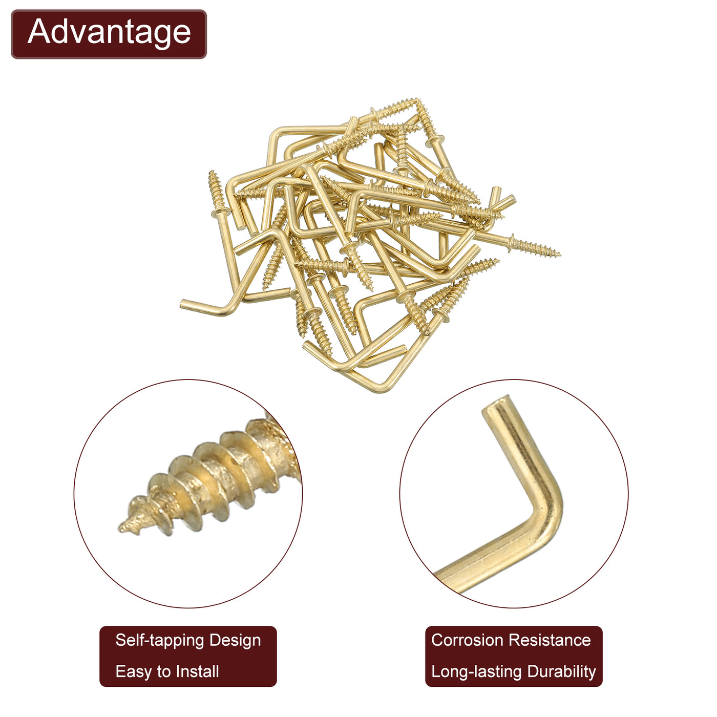 uxcell Uxcell Rechtwinklige Haken, 50 Stück 1-1/4" L-förmige Schraubhaken, Schraubhaken mit 7-facher Rechtwinkel-Metallkonstruktion zum Aufhängen, Gold