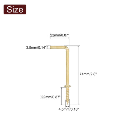 Harfington Uxcell Rechtwinklige Haken, 20 Stück 2" L-förmige Schraubhaken, Schraubhaken in 7-Form, goldfarben zum Aufhängen