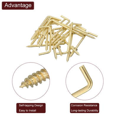 Harfington Uxcell Rechtwinklige Haken, 20 Stück 2" L-förmige Schraubhaken, Schraubhaken in 7-Form, goldfarben zum Aufhängen