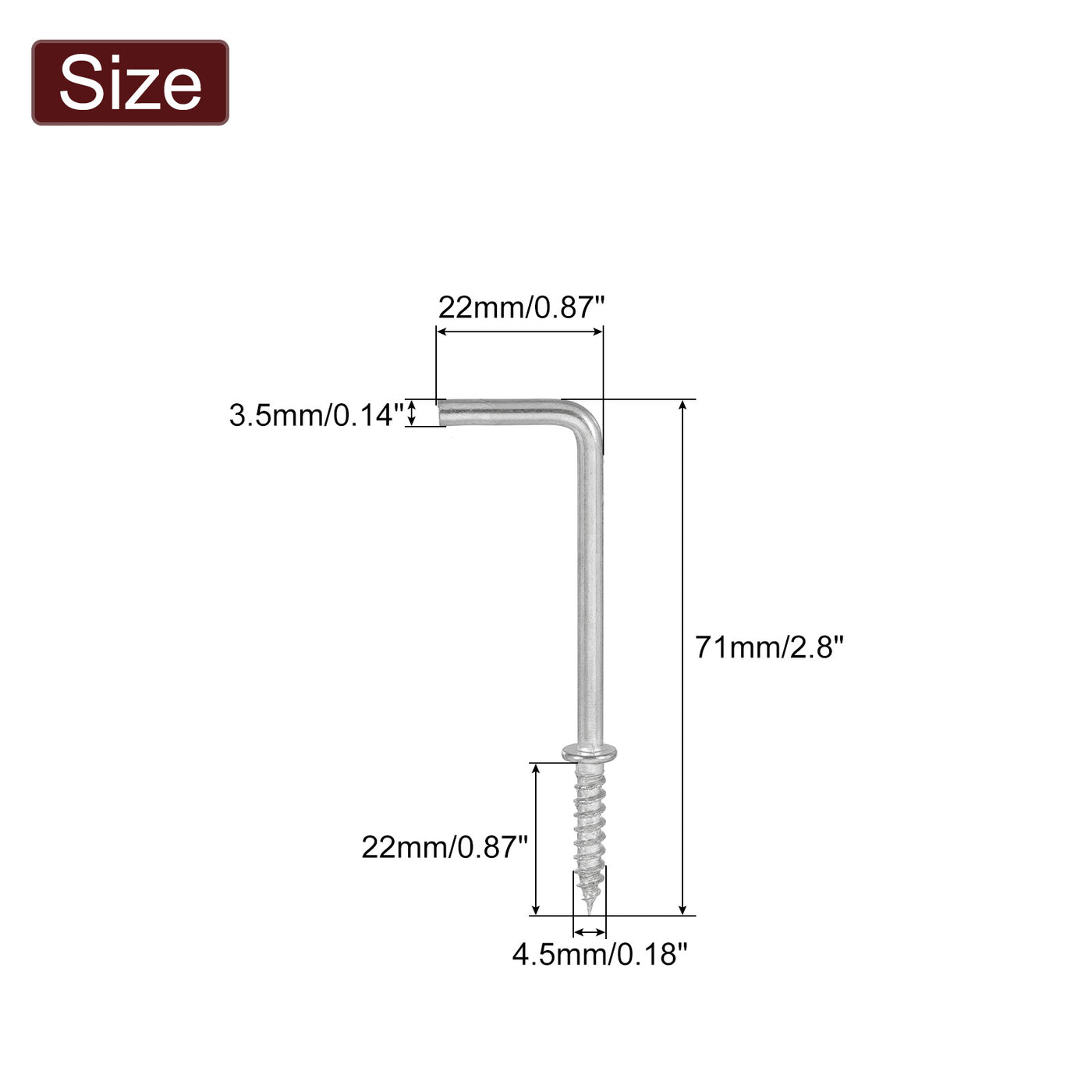 uxcell Uxcell Right Angle Hooks, 20Pcs 2" L Shaped Screw Hooks Screw in Hooks, 7 Shape Right Angle Metal Screw Hooks for Hanging, Silver