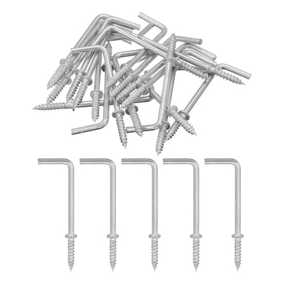 Harfington Uxcell Right Angle Hooks, 20Pcs 2" L Shaped Screw Hooks Screw in Hooks, 7 Shape Right Angle Metal Screw Hooks for Hanging, Silver