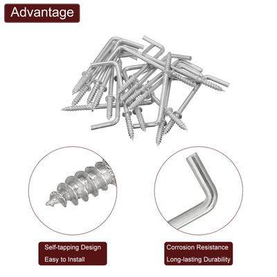 Harfington Uxcell Rechtwinklige Haken, 40 Stück 2" L-förmige Schraubhaken, Schraubhaken in 7-Form, Silber