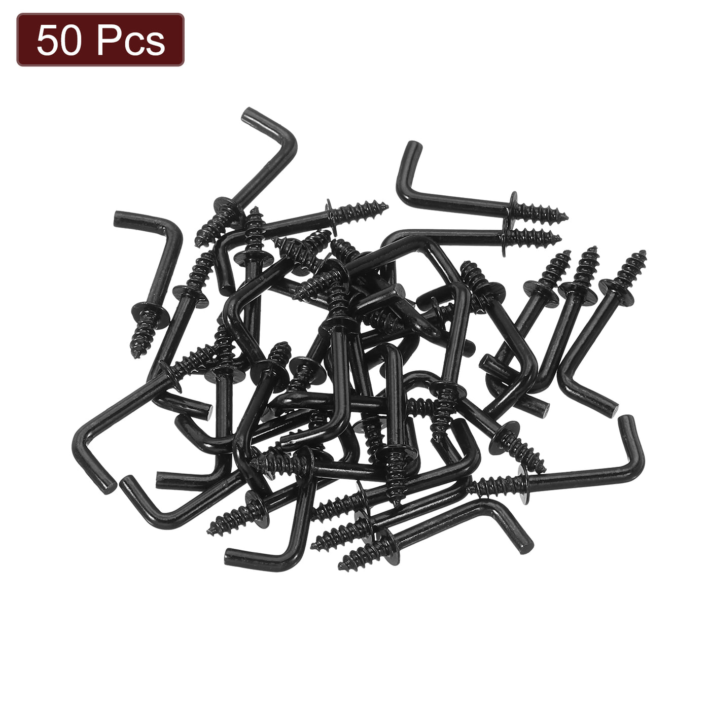 uxcell Uxcell Right Angle Hooks, 50Pcs 1/2" L Shaped Screw Hooks Screw in Hooks, 7 Shape Right Angle Metal Screw Hooks for Hanging, Black