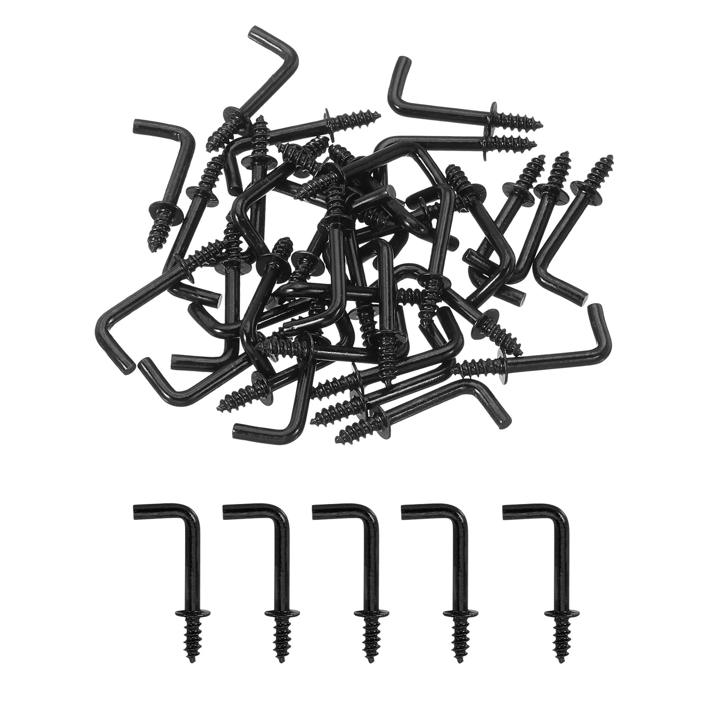 uxcell Uxcell Right Angle Hooks, 50Pcs 1/2" L Shaped Screw Hooks Screw in Hooks, 7 Shape Right Angle Metal Screw Hooks for Hanging, Black