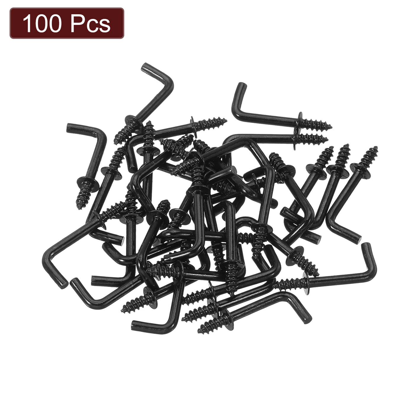 uxcell Uxcell Right Angle Hooks, 100Pcs 1/2" L Shaped Screw Hooks Screw in Hooks, 7 Shape Right Angle Metal Screw Hooks for Hanging, Black