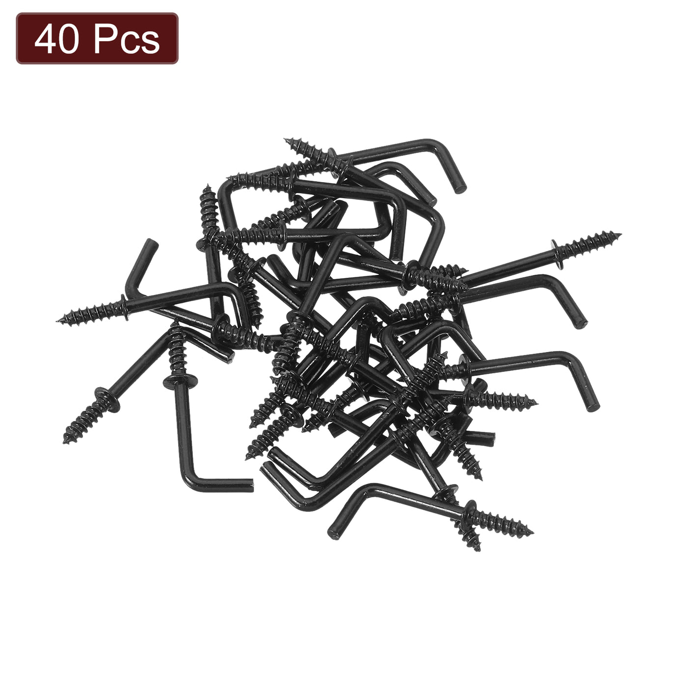 uxcell Uxcell Right Angle Hooks, 40Pcs 3/4" L Shaped Screw Hooks Screw in Hooks, 7 Shape Right Angle Metal Screw Hooks for Hanging, Black