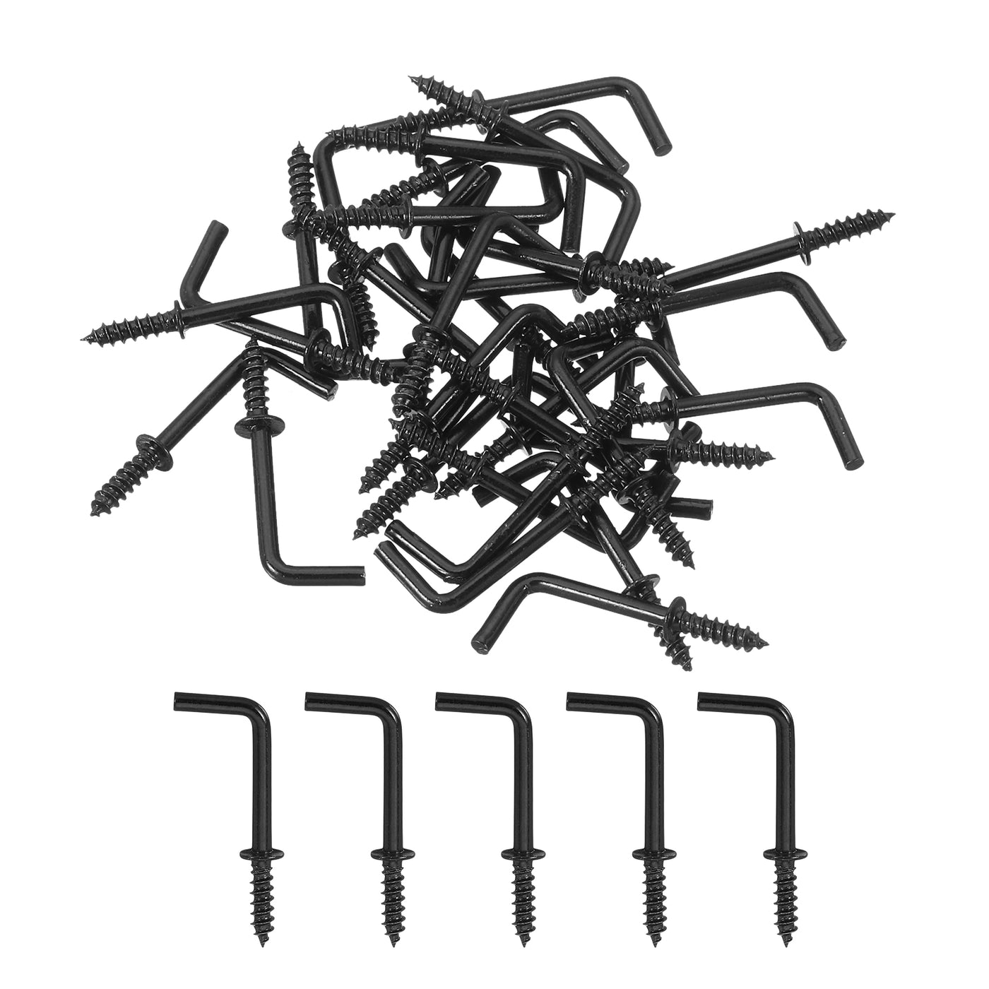 uxcell Uxcell Right Angle Hooks, 40Pcs 3/4" L Shaped Screw Hooks Screw in Hooks, 7 Shape Right Angle Metal Screw Hooks for Hanging, Black