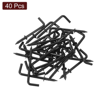 Harfington Uxcell Right Angle Hooks, 40Pcs 1-1/4" L Shaped Screw Hooks Screw in Hooks, 7 Shape Right Angle Metal Screw Hooks for Hanging, Black