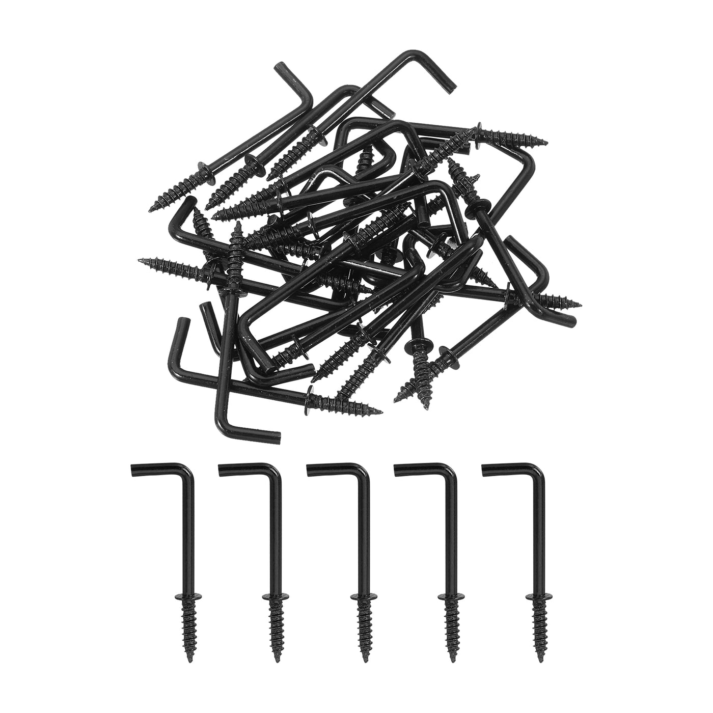 uxcell Uxcell Right Angle Hooks, 40Pcs 1-1/4" L Shaped Screw Hooks Screw in Hooks, 7 Shape Right Angle Metal Screw Hooks for Hanging, Black