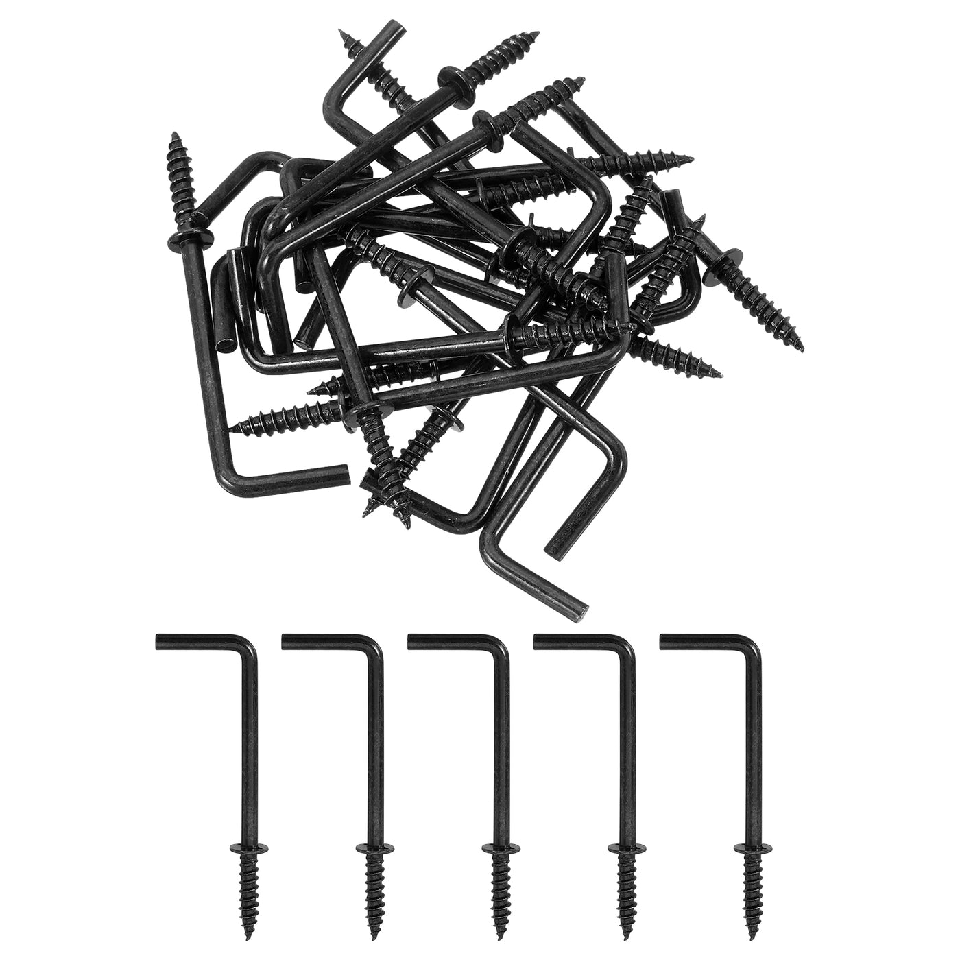 uxcell Uxcell Right Angle Hooks, 20Pcs 2" L Shaped Screw Hooks Screw in Hooks, 7 Shape Right Angle Metal Screw Hooks for Hanging, Black