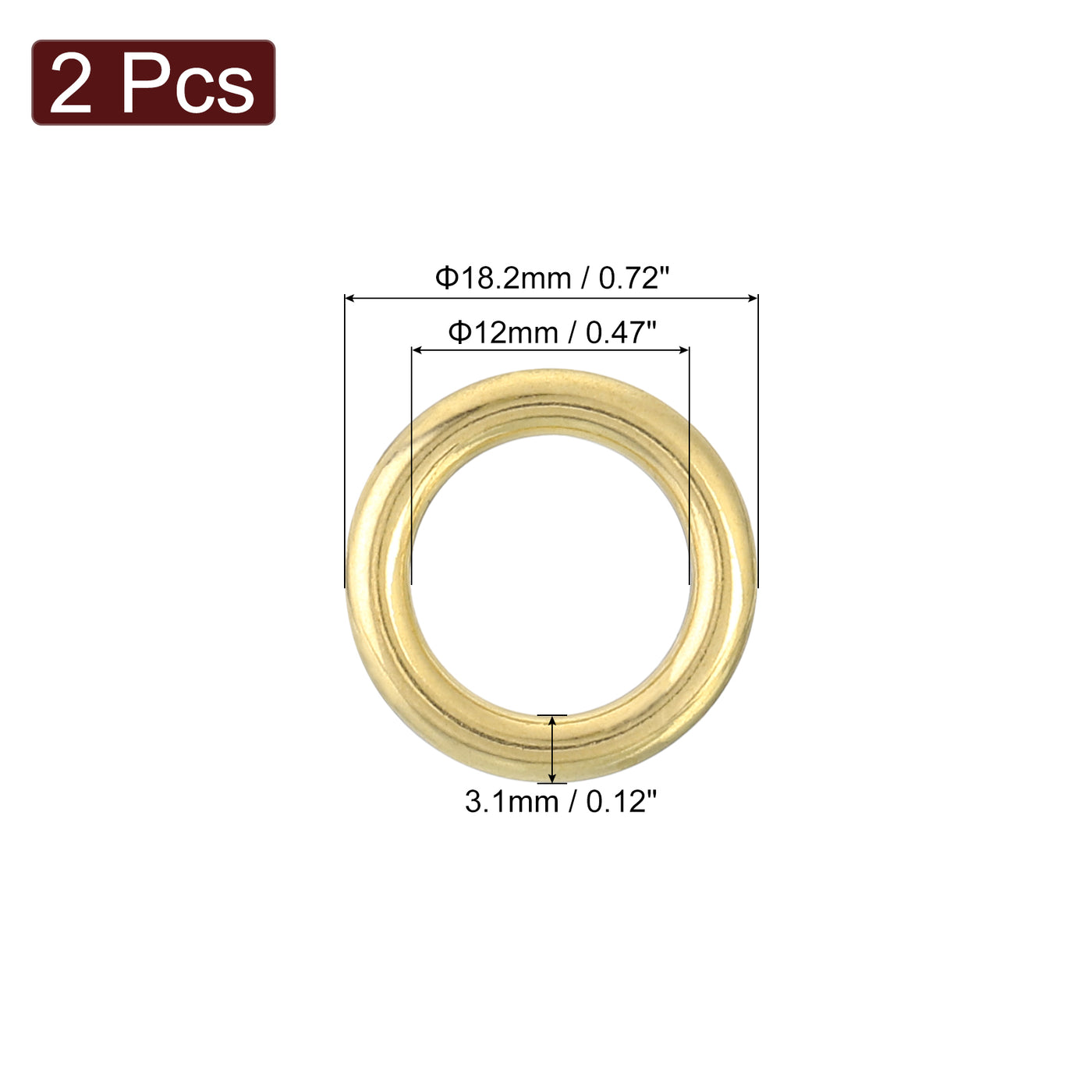 uxcell Uxcell 2Pcs O Ring Buckle 12mm/0.47", Brass Seamless Welded Circle Loop 3.1mm Thickness