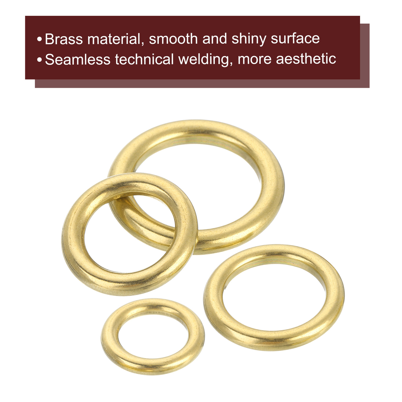 uxcell Uxcell 2Pcs O Ring Buckle 12mm/0.47", Brass Seamless Welded Circle Loop 3.1mm Thickness