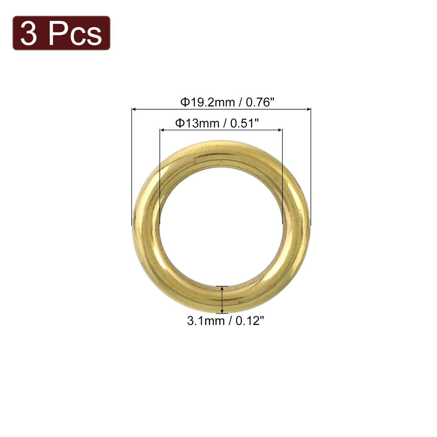 uxcell Uxcell 3Pcs O Ring Buckle 13mm/0.51", Brass Seamless Welded Circle Loop 3.1mm Thickness