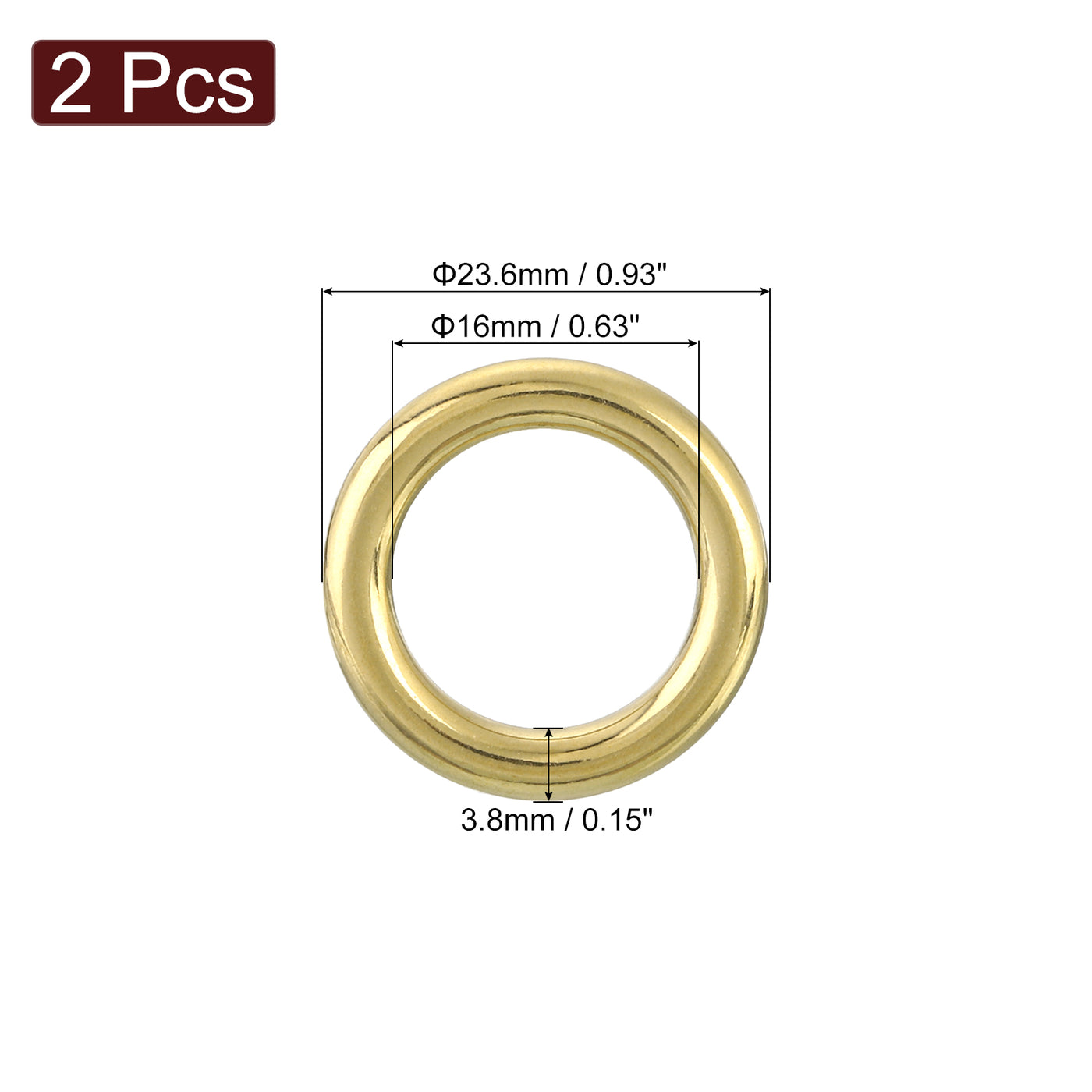 uxcell Uxcell 2Pcs O Ring Buckle 16mm/0.63", Brass Seamless Welded Circle Loop 3.8mm Thickness