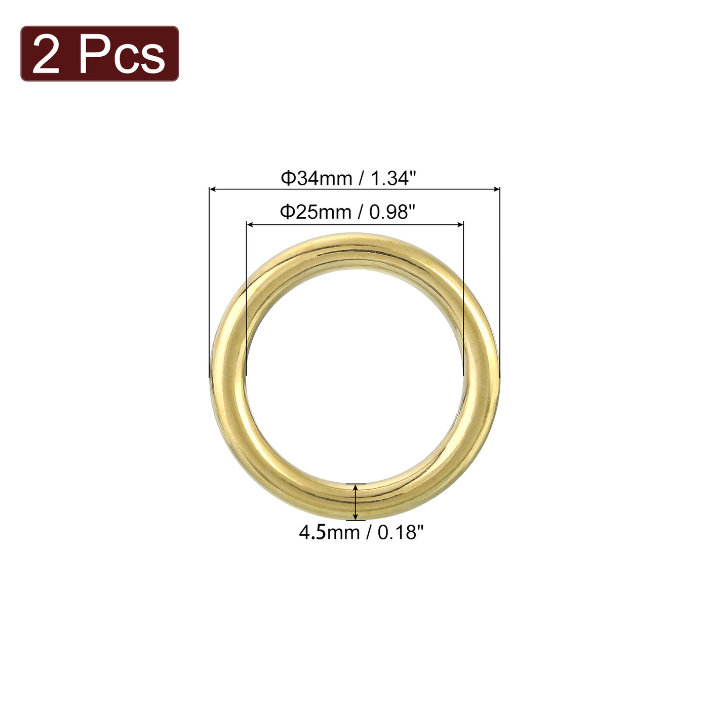 uxcell Uxcell 2Pcs O Ring Buckle 25mm/0.98", Brass Seamless Welded Circle Loop 4.5mm Thickness