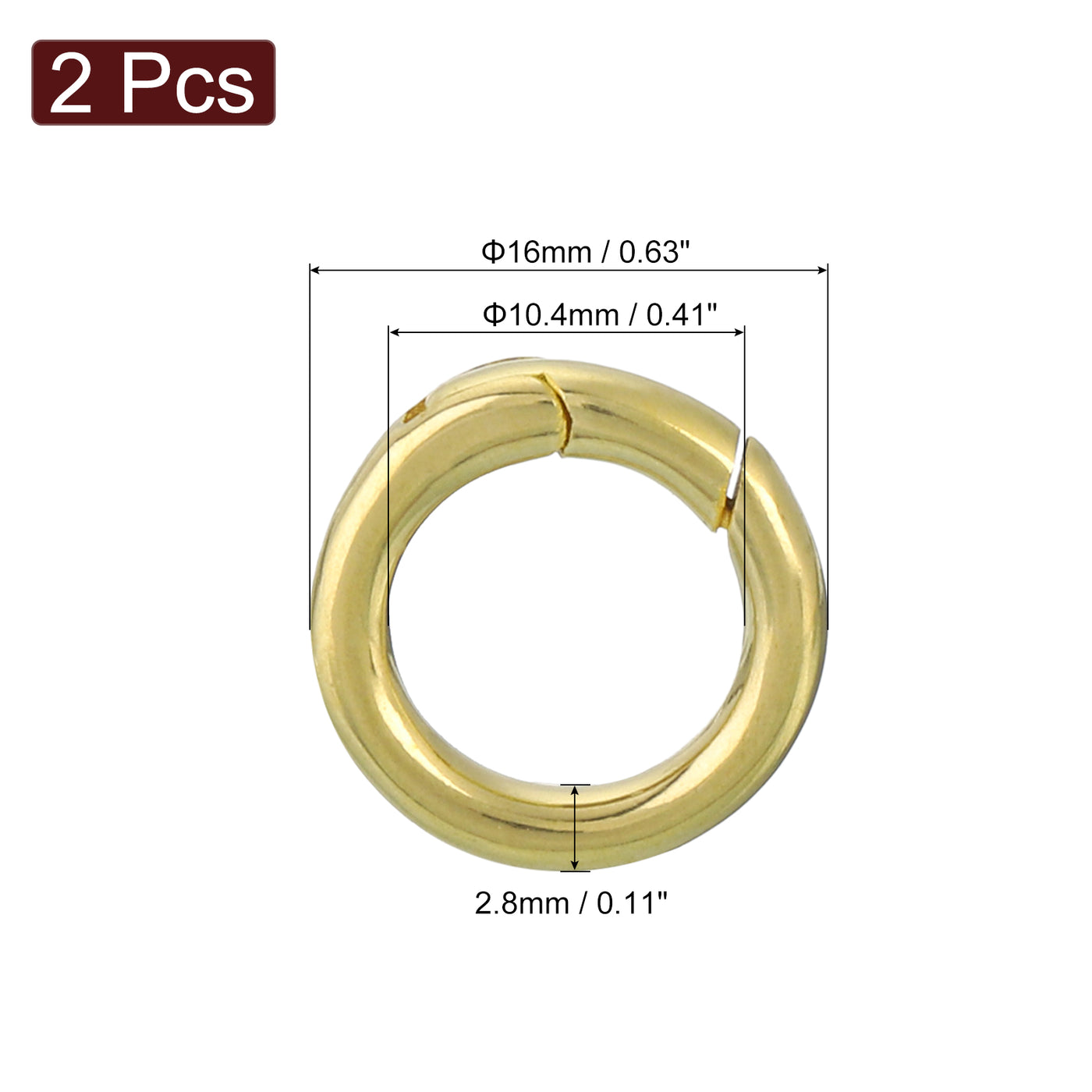 uxcell Uxcell 2Pcs Metal Spring O Rings 0.41"(10.4mm), Brass Spring Keyring Buckles