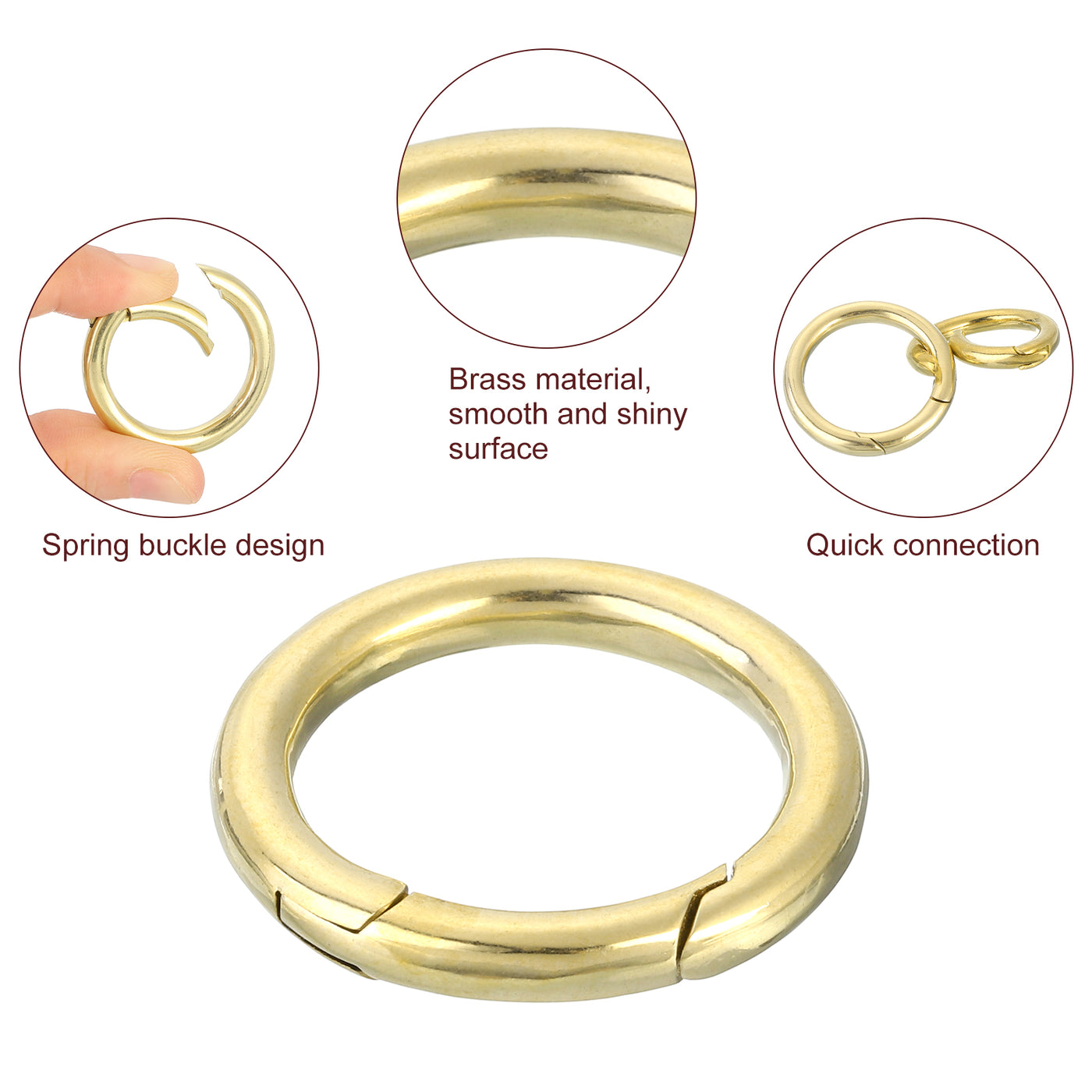 uxcell Uxcell 3Pcs Metal Spring O Rings 0.41"(10.4mm), Brass Spring Keyring Buckles