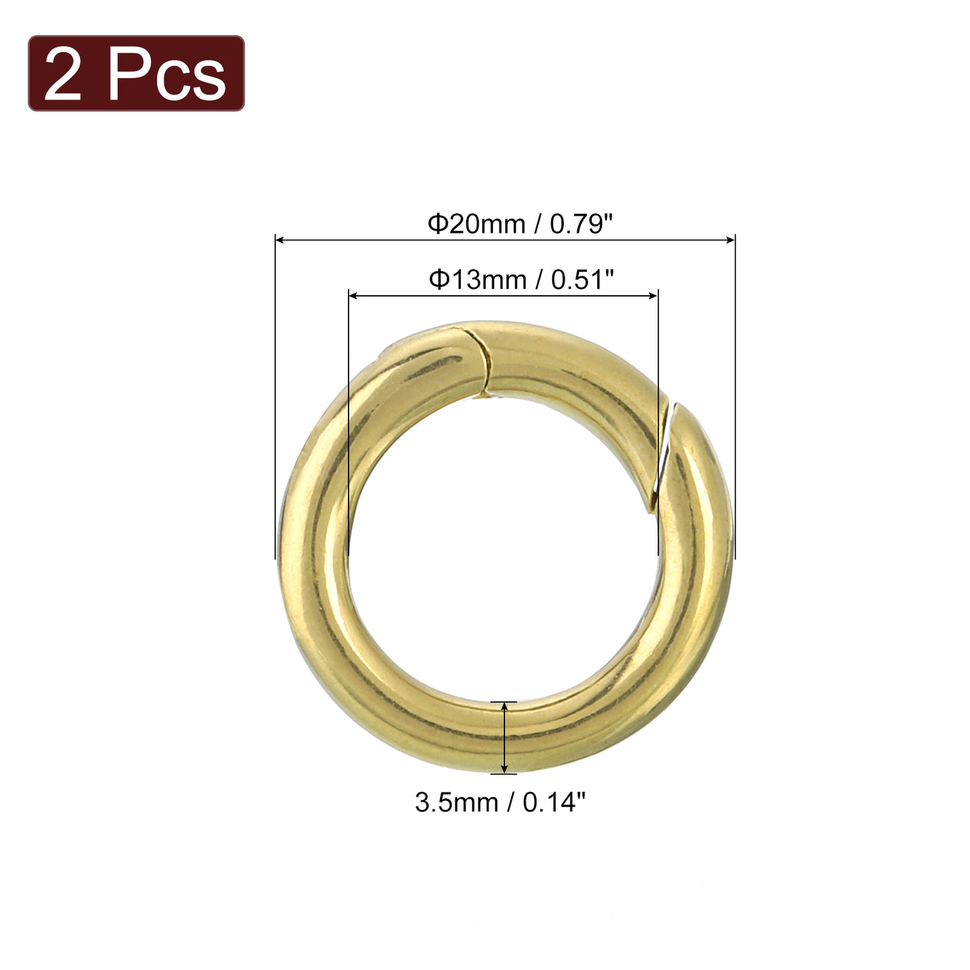 uxcell Uxcell 2Pcs Metal Spring O Rings 0.51"(13mm), Brass Spring Keyring Buckles