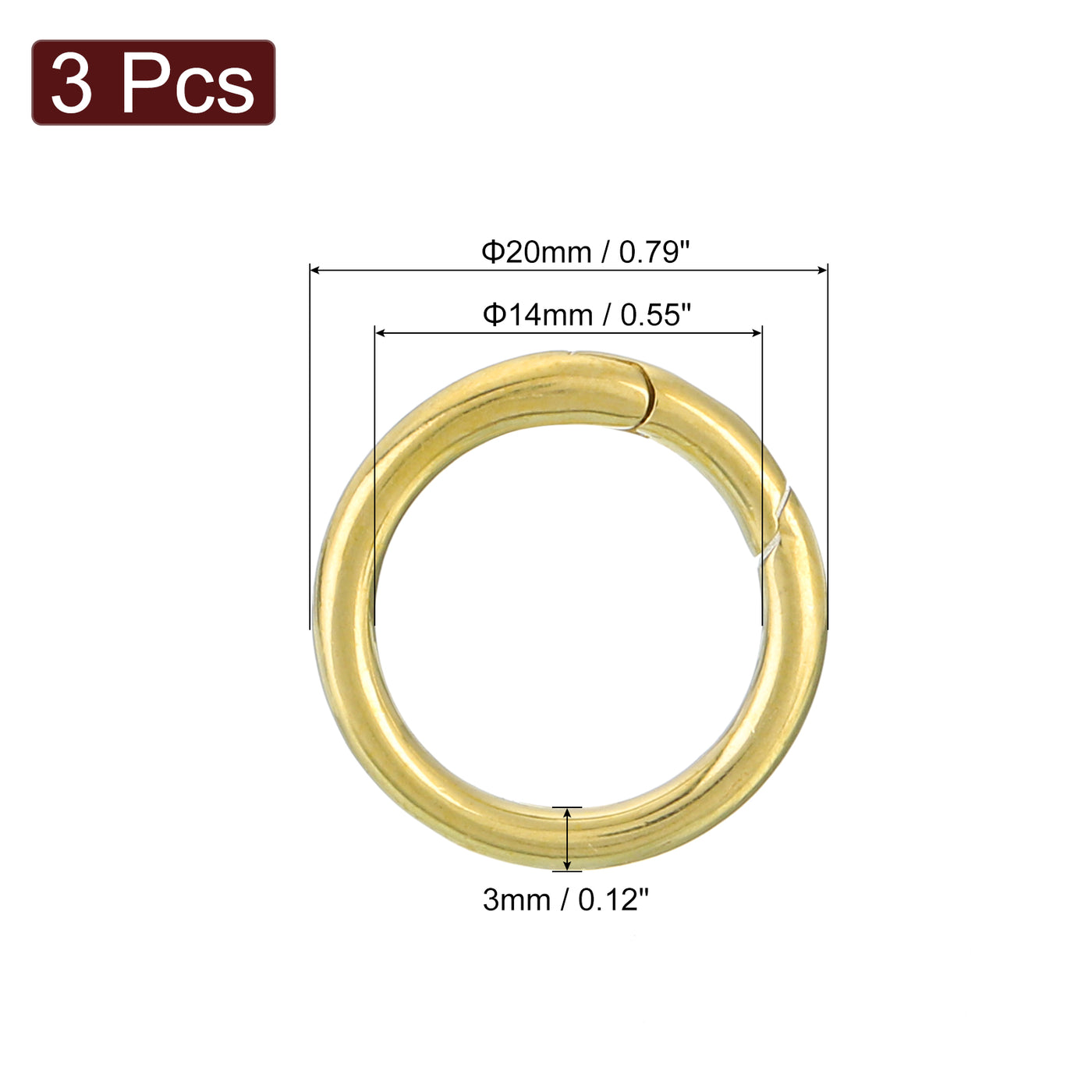 uxcell Uxcell 3Pcs Metal Spring O Rings 0.55"(14mm), Brass Spring Keyring Buckles