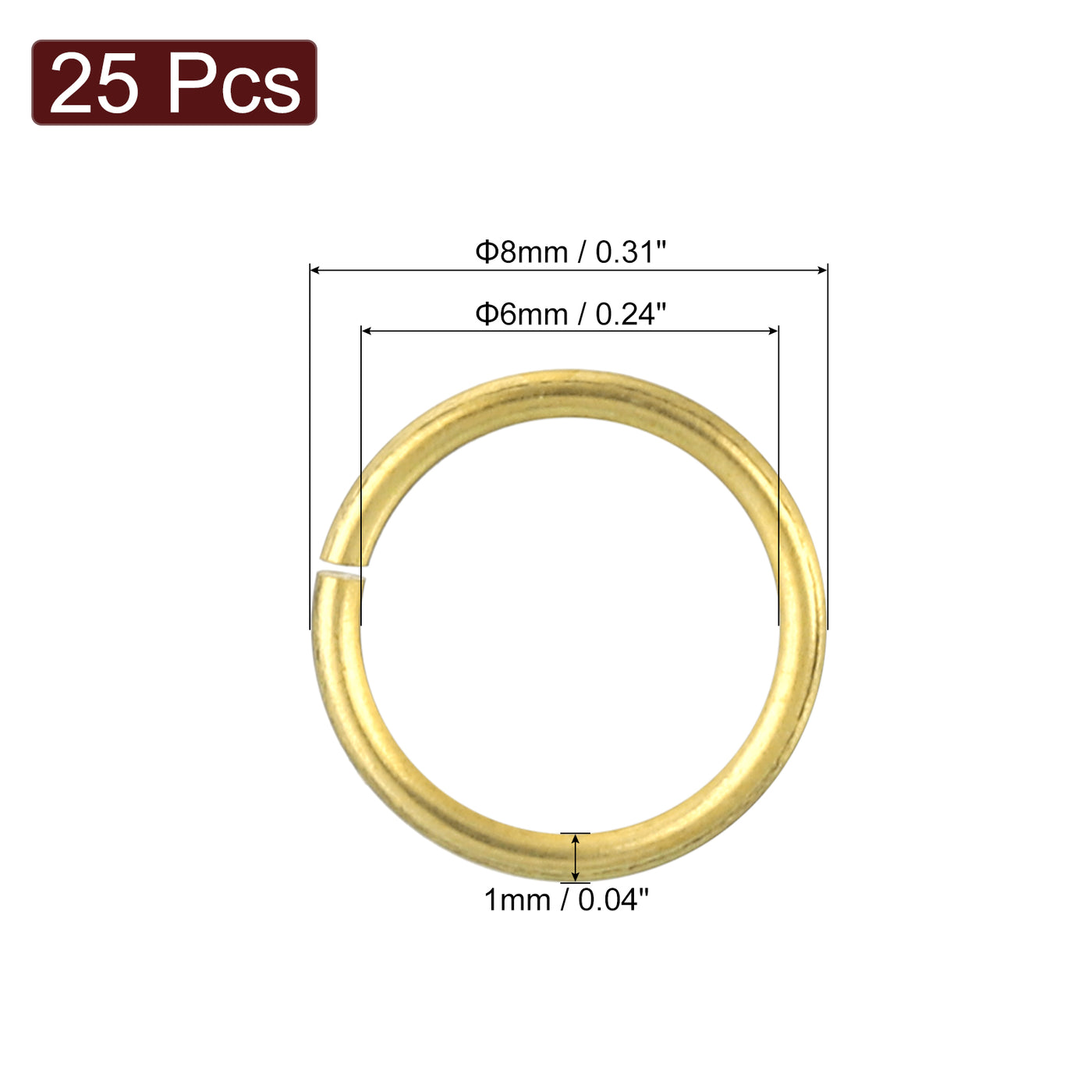 uxcell Uxcell 25Pcs Open Jump Rings, 8mm/0.31" Brass Jump Ring Connectors 1mm Thick O Rings