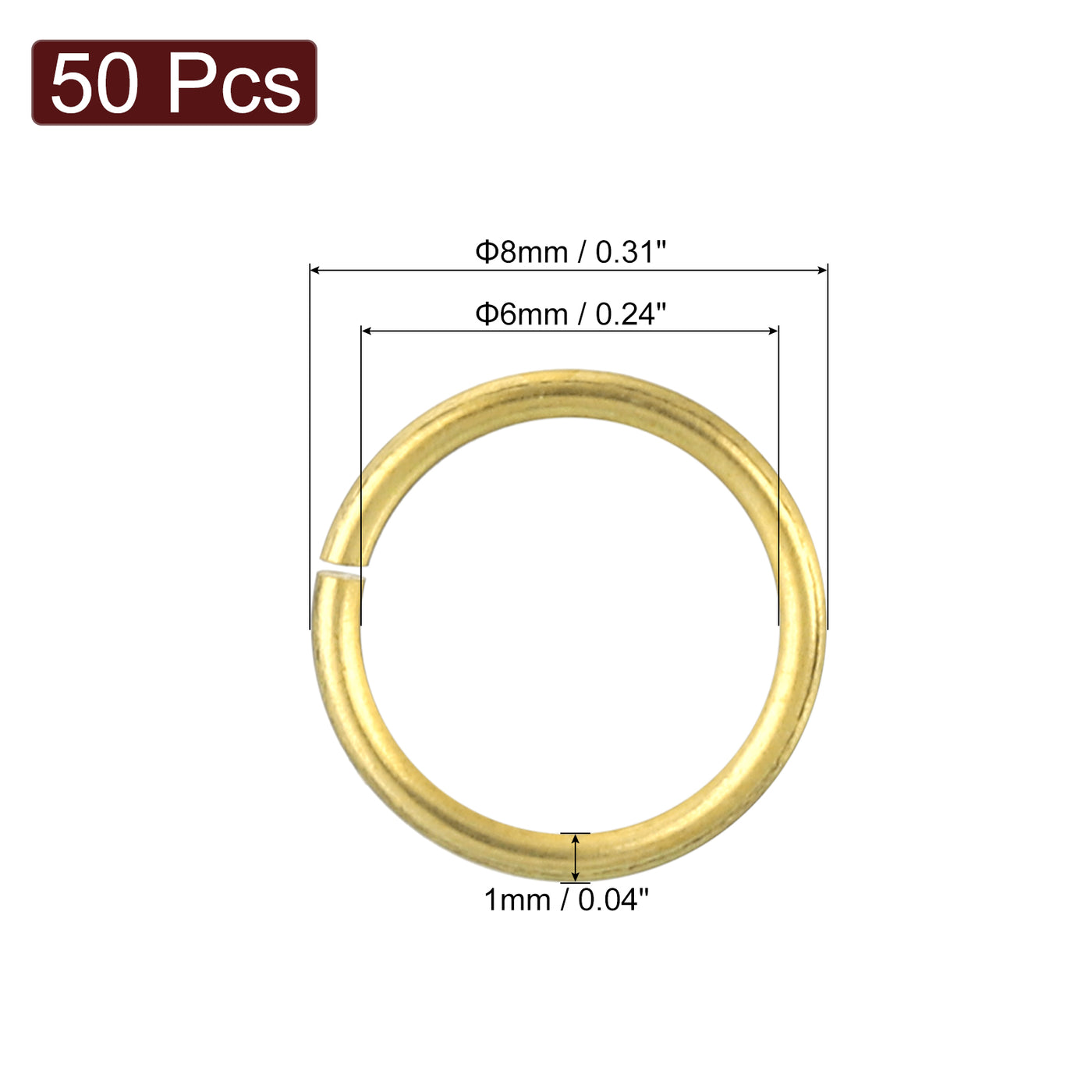 uxcell Uxcell 50 Stück Offene Sprungringe, 8 mm/0,31" OD Messing Sprungringverbinder 1 mm dick O-Ringe für Halsketten Armband Schmuckherstellung Schlüsselanhänger DIY Handwerk, Goldfarben