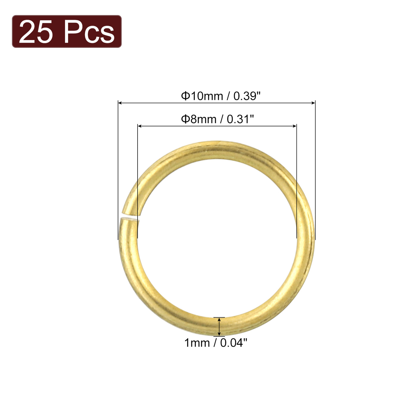 uxcell Uxcell 25Pcs Open Jump Rings, 10mm/0.39" Brass Jump Ring Connectors 1mm Thick O Rings