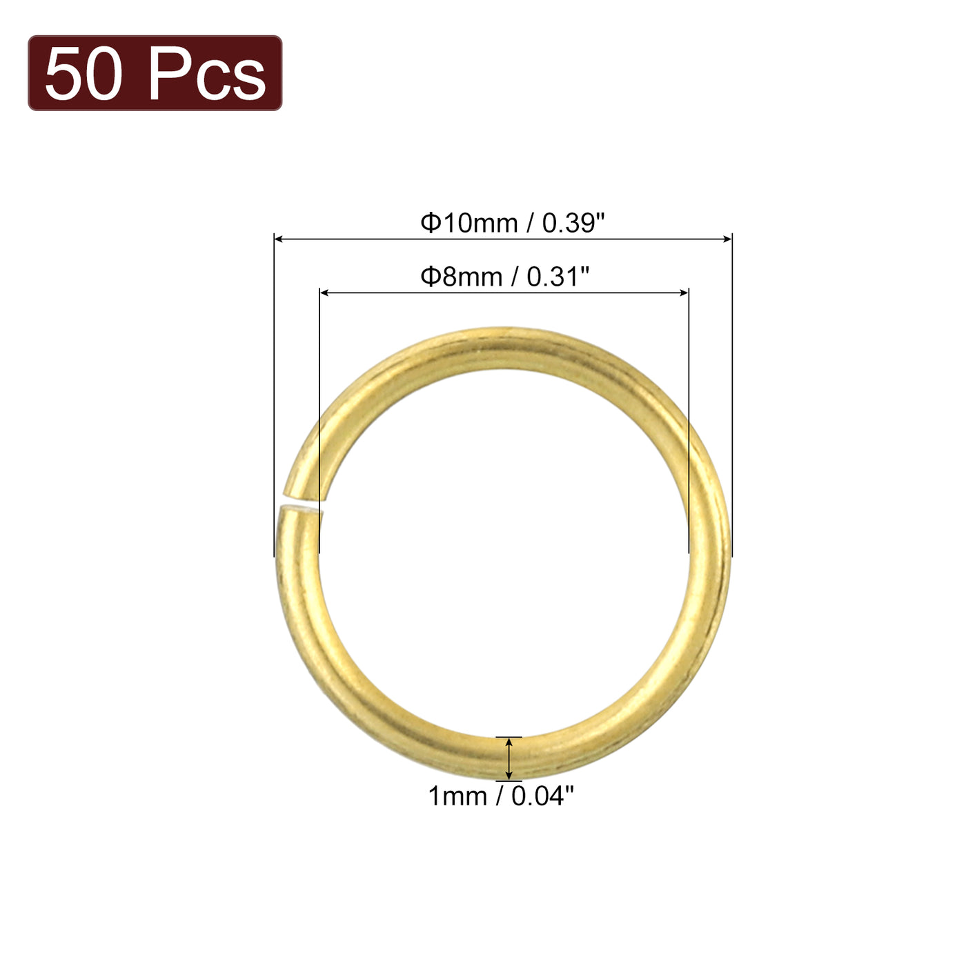 uxcell Uxcell 50 Stück Offene Sprungringe, 10 mm/0,39" OD Messing Sprungringverbinder 1 mm dick O-Ringe für Halsketten Armband Schmuckherstellung Schlüsselanhänger DIY Basteln, Goldfarben