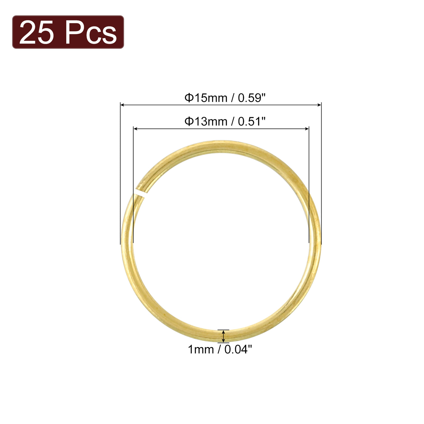 uxcell Uxcell 25Pcs Open Jump Rings, 15mm/0.59" Brass Jump Ring Connectors 1mm Thick O Rings