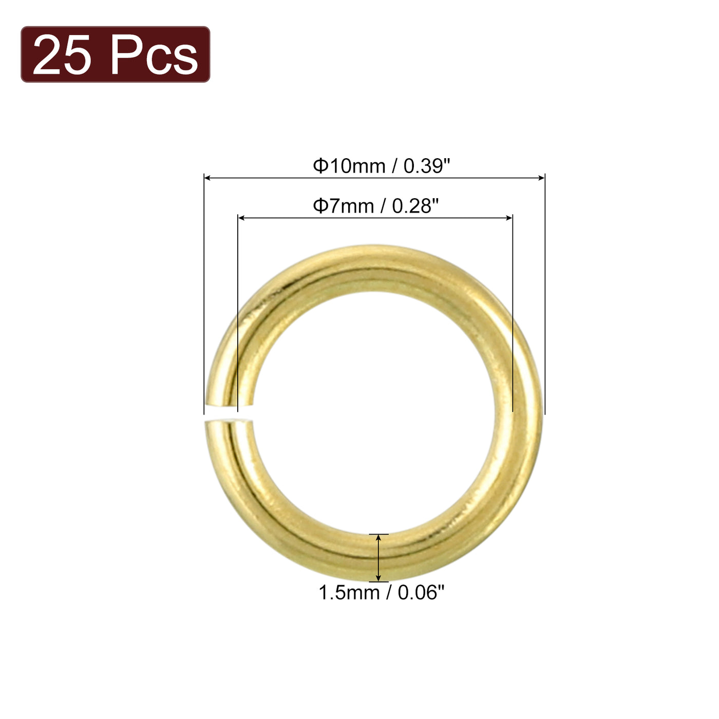 uxcell Uxcell 25Pcs Open Jump Rings, 10mm/0.39" Brass Jump Ring Connectors 1.5mm Thick O Rings