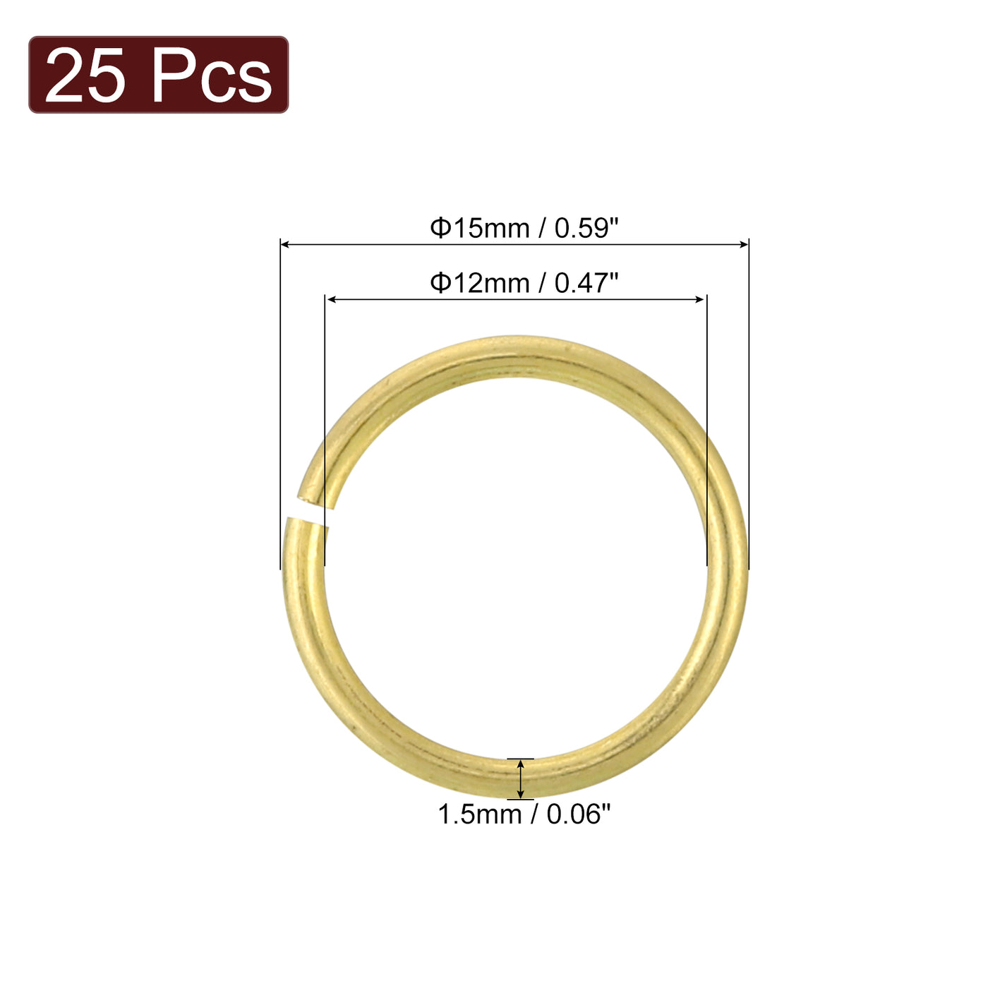 uxcell Uxcell 25Pcs Open Jump Rings, 15mm/0.59" Brass Jump Ring Connectors 1.5mm Thick O Rings