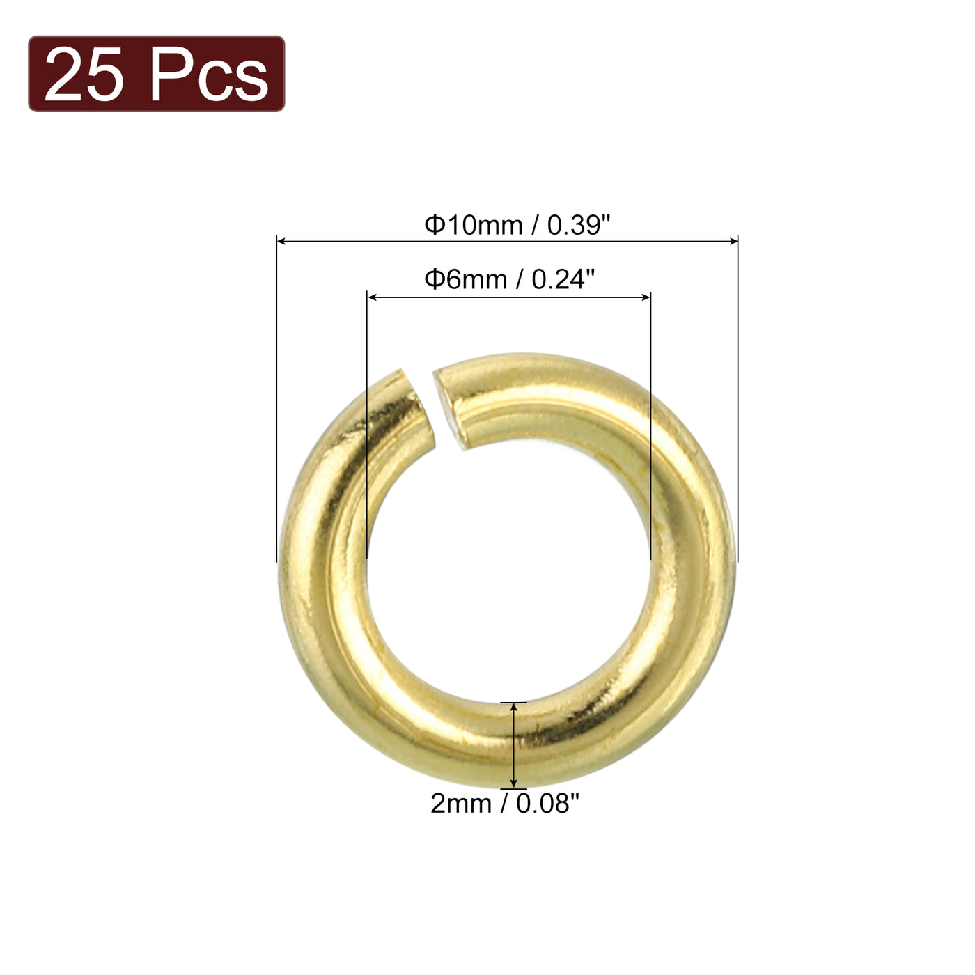 uxcell Uxcell 25Pcs Open Jump Rings, 10mm/0.39" Brass Jump Ring Connectors 2mm Thick O Rings