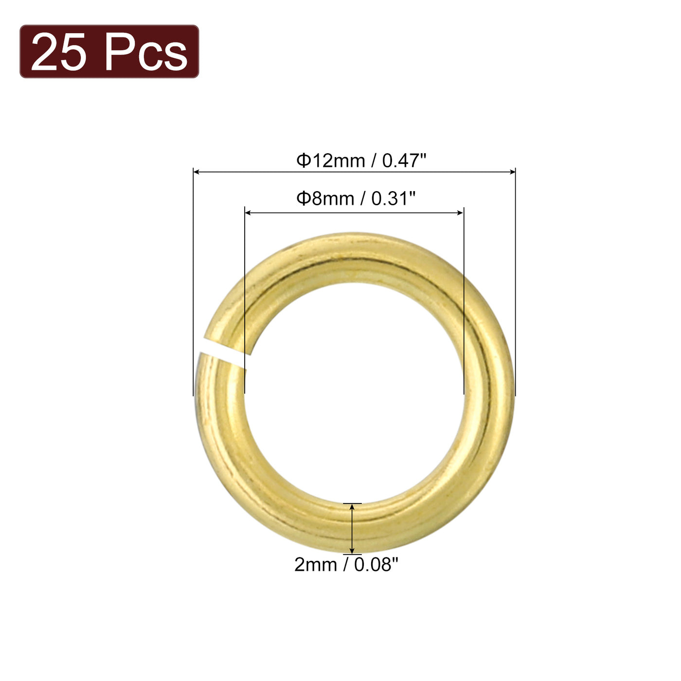 uxcell Uxcell 25Pcs Open Jump Rings, 12mm/0.47" Brass Jump Ring Connectors 2mm Thick O Rings