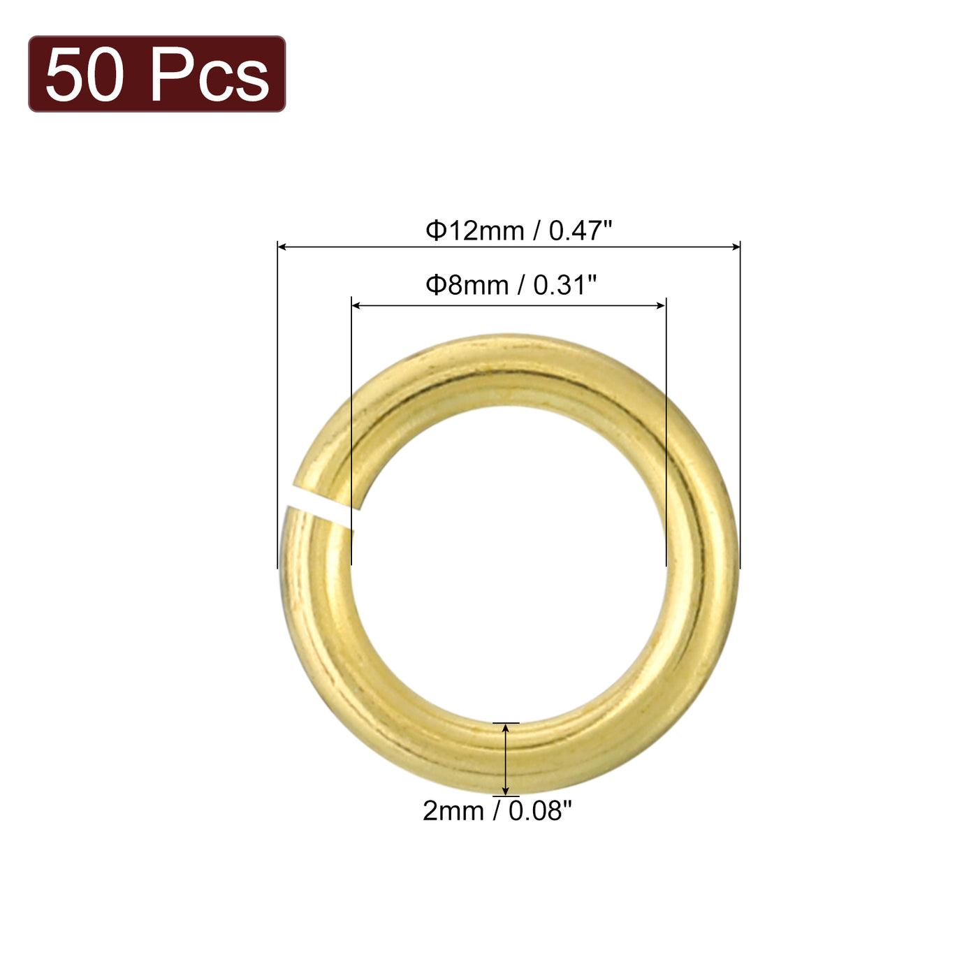 uxcell Uxcell 50Pcs Open Jump Rings, 12mm/0.47" Brass Jump Ring Connectors 2mm Thick O Rings