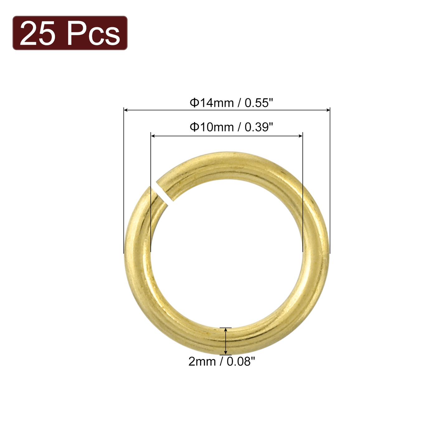 uxcell Uxcell 25Pcs Open Jump Rings, 14mm/0.55" Brass Jump Ring Connectors 2mm Thick O Rings