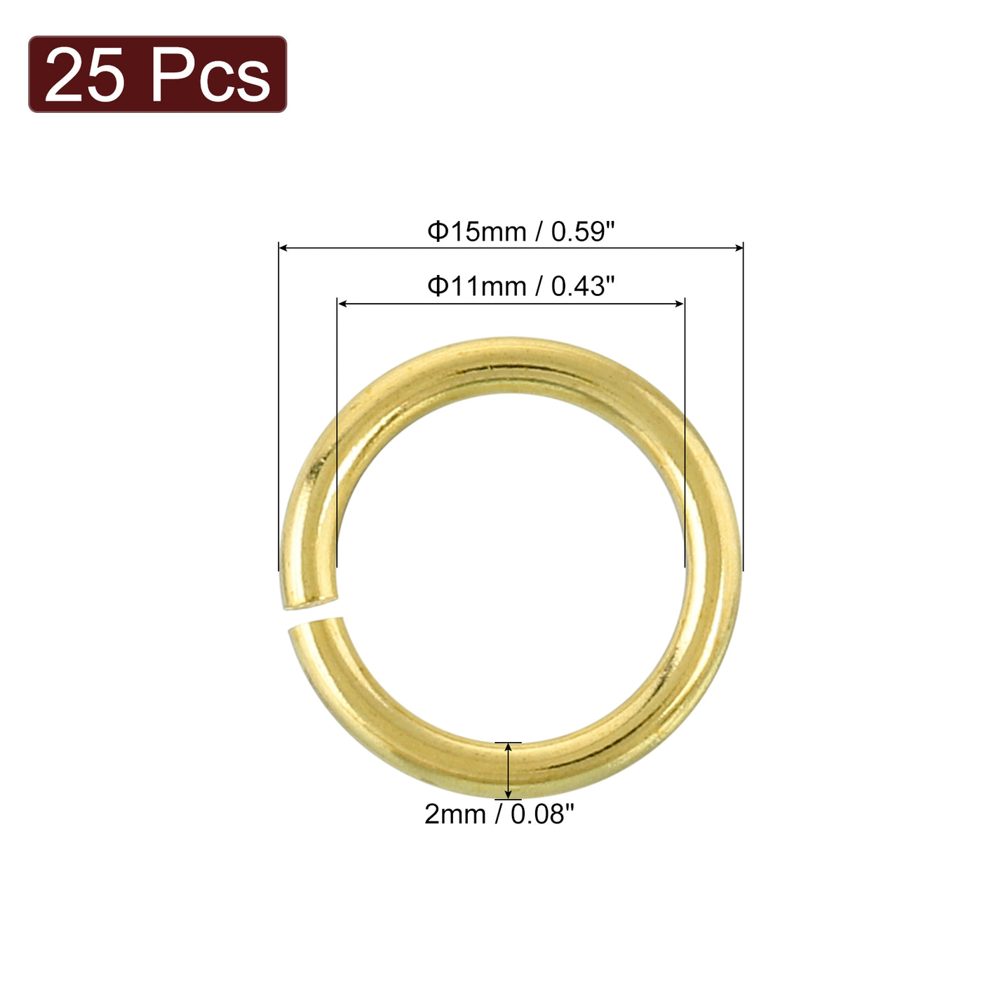 uxcell Uxcell 25Pcs Open Jump Rings, 15mm/0.59" Brass Jump Ring Connectors 2mm Thick O Rings