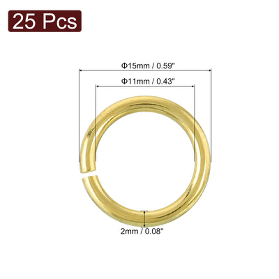 Harfington Uxcell 25Pcs Open Jump Rings, 15mm/0.59" Brass Jump Ring Connectors 2mm Thick O Rings