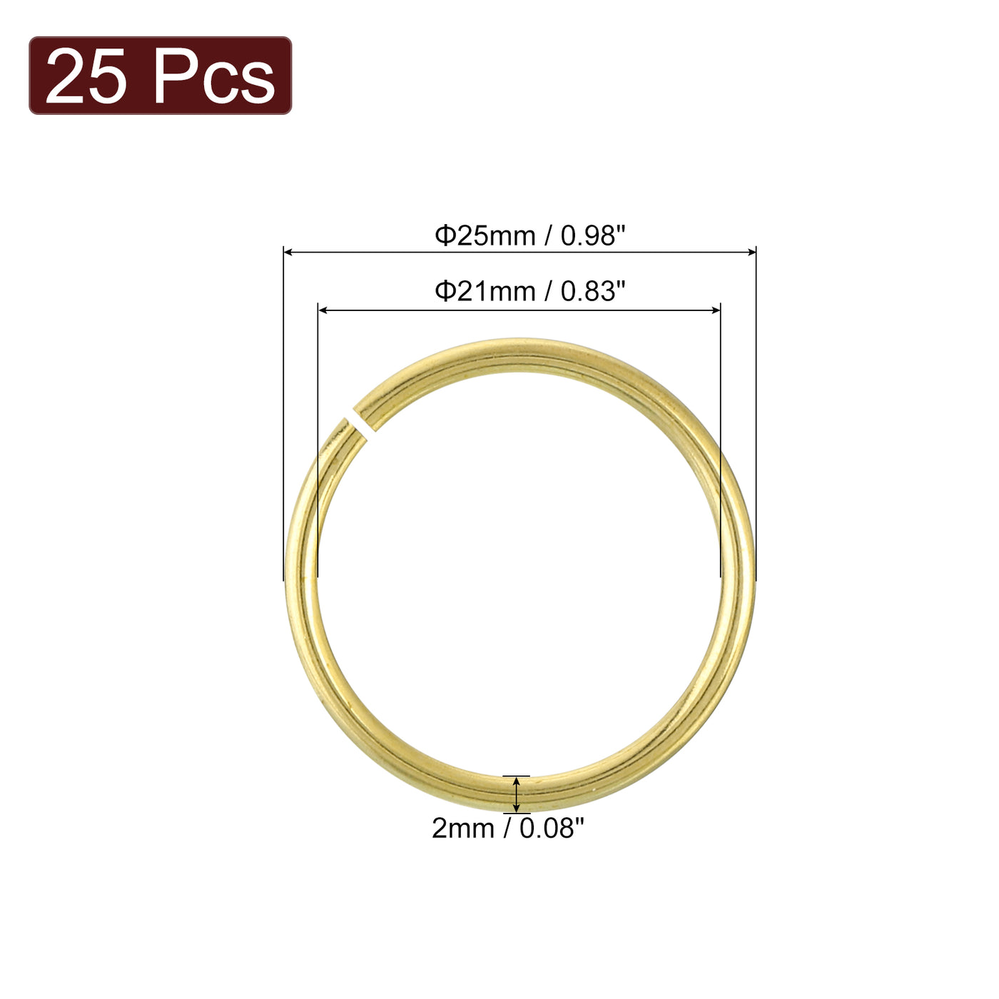 uxcell Uxcell 25 Stück Offene Sprungringe, 25 mm/0,98" OD Messing Sprungringverbinder 2 mm dick O-Ringe für Halsketten Armbänder Schmuckherstellung Schlüsselanhänger DIY Basteln, Goldfarben