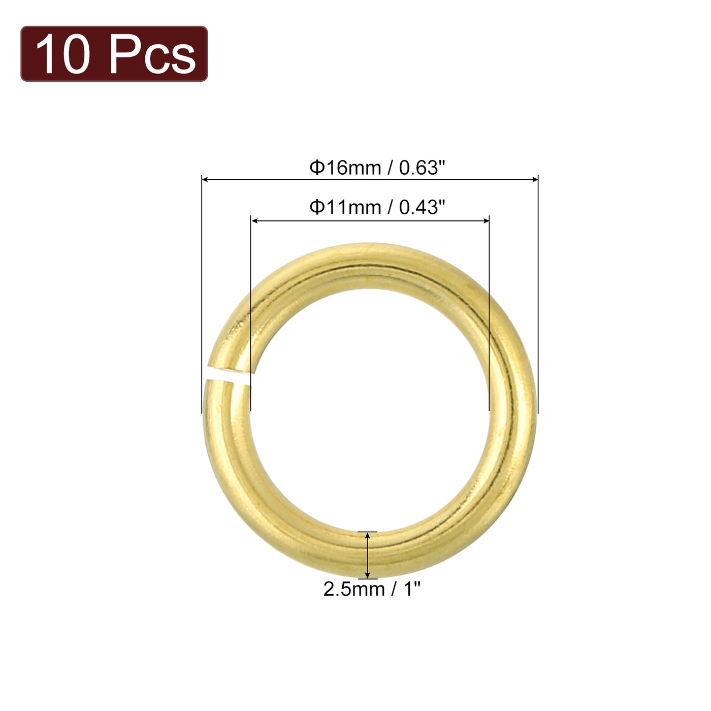 uxcell Uxcell 10Pcs Open Jump Rings, 16mm/0.63" Brass Jump Ring Connectors 2.5mm Thick O Rings