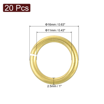 Harfington Uxcell 20Pcs Open Jump Rings, 16mm/0.63" Brass Jump Ring Connectors 2.5mm Thick O Rings