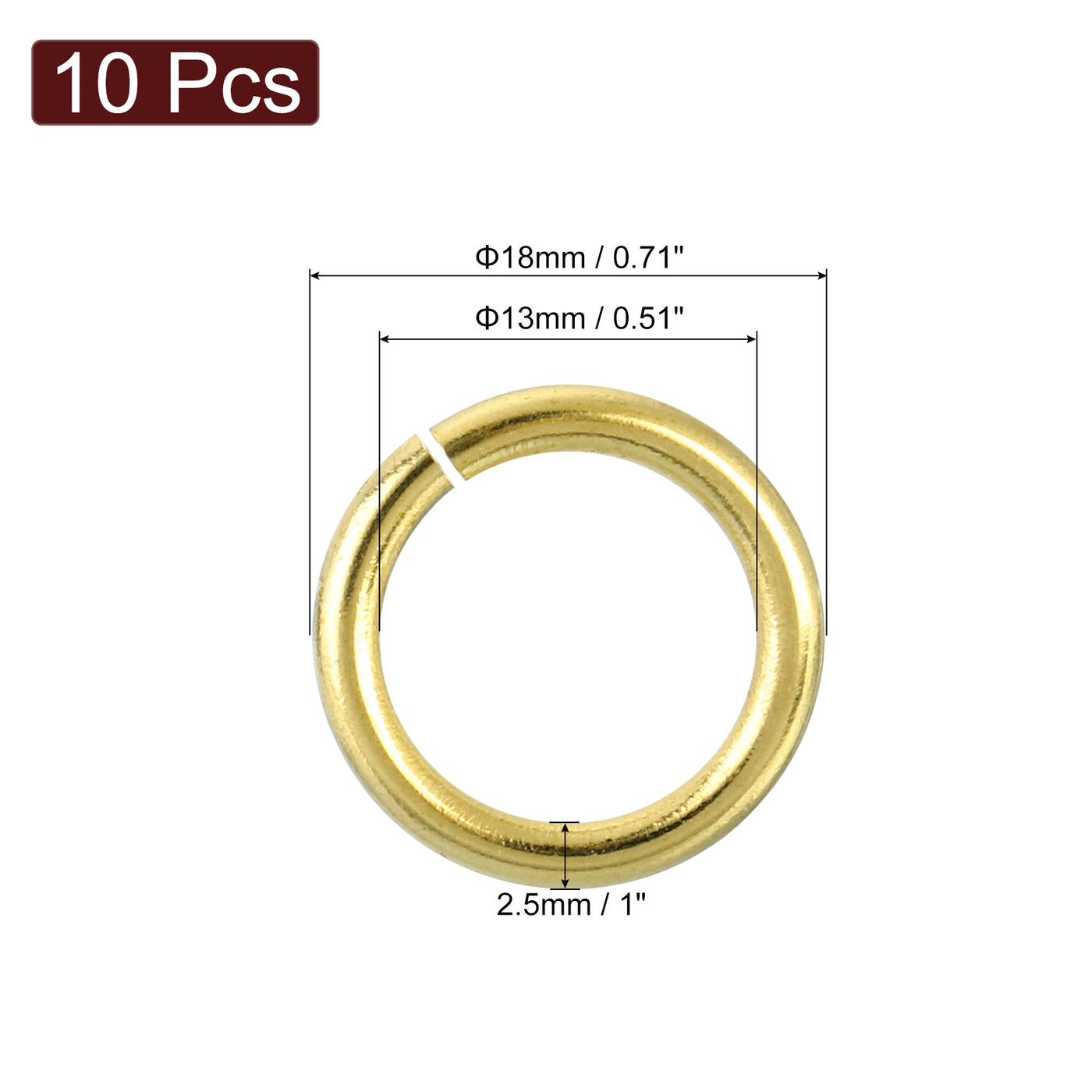 uxcell Uxcell 10Pcs Open Jump Rings, 18mm/0.71" Brass Jump Ring Connectors 2.5mm Thick O Rings