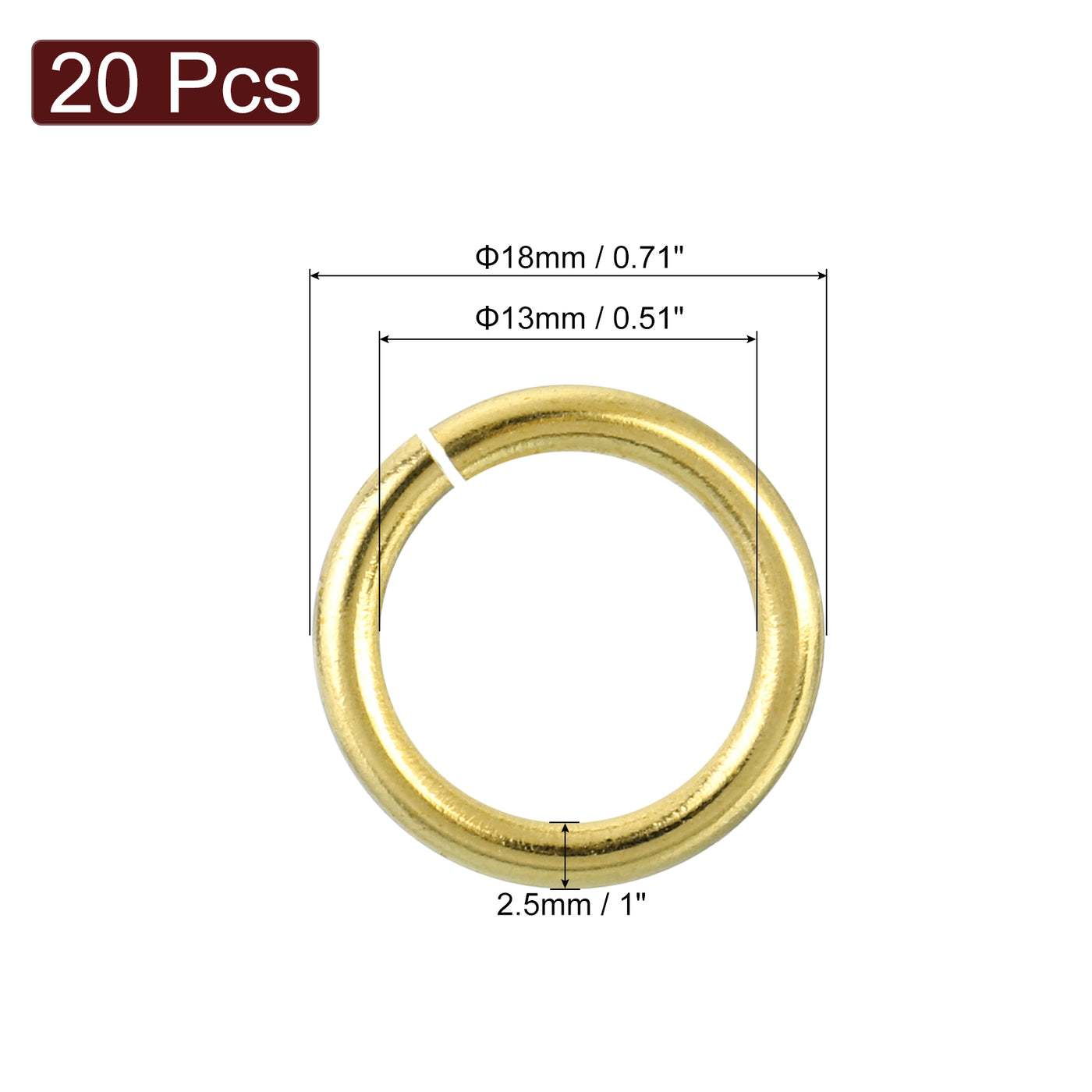 uxcell Uxcell 20Pcs Open Jump Rings, 18mm/0.71" Brass Jump Ring Connectors 2.5mm Thick O Rings