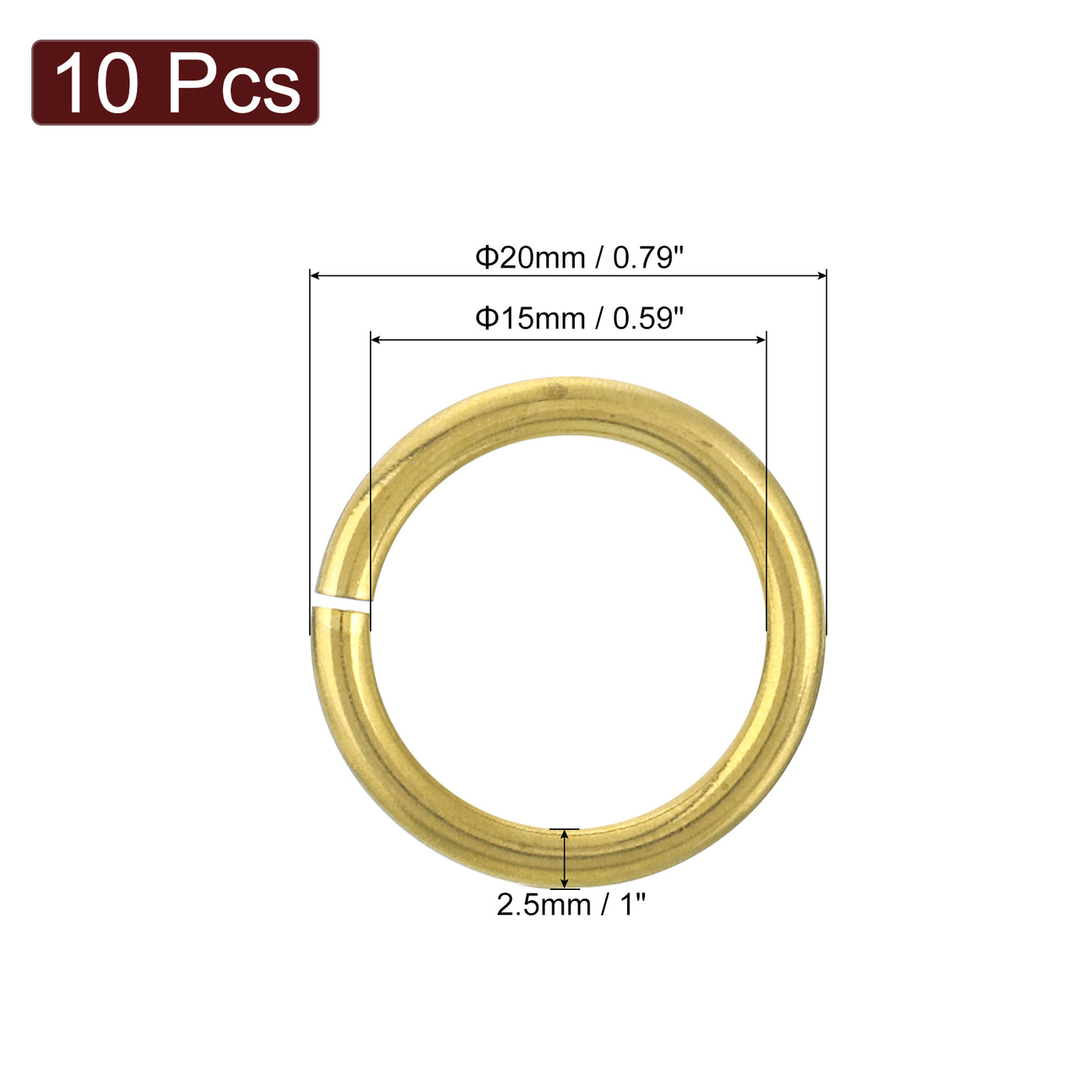 uxcell Uxcell 10Pcs Open Jump Rings, 20mm/0.79" Brass Jump Ring Connectors 2.5mm Thick O Rings