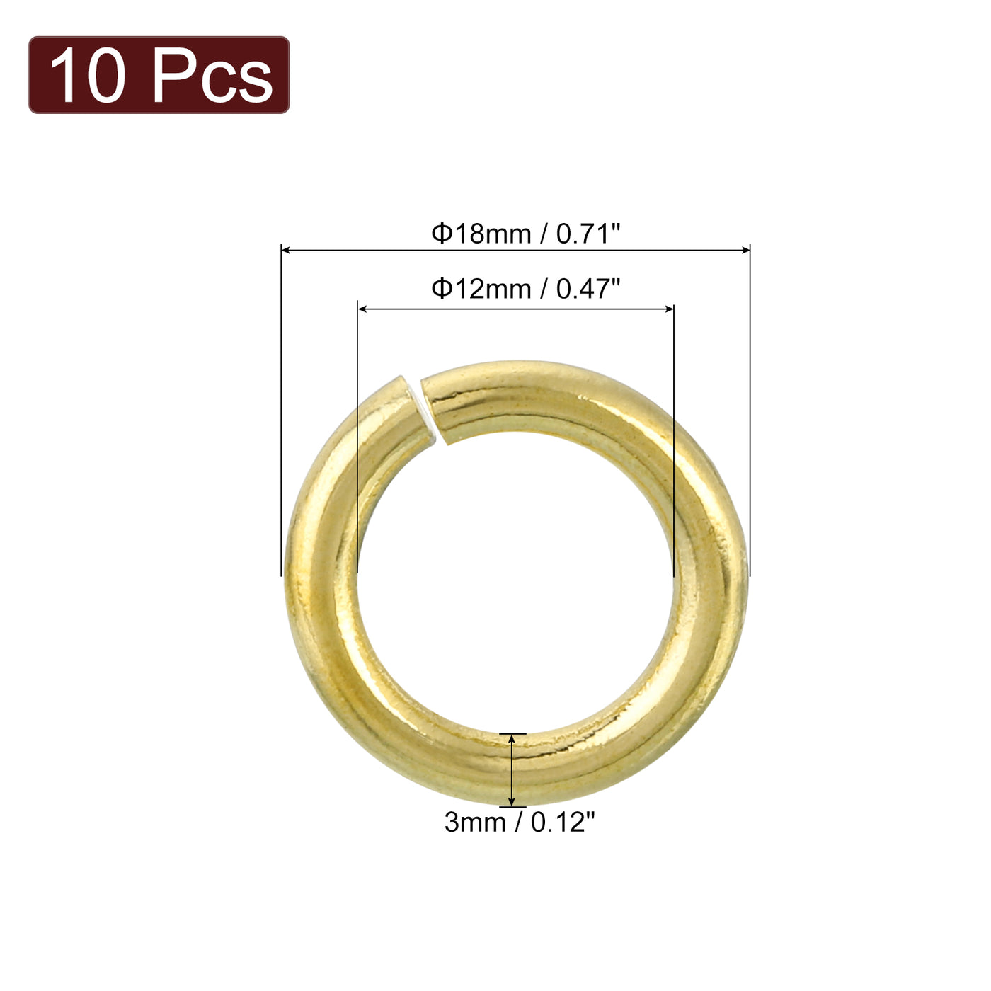 uxcell Uxcell 10Pcs Open Jump Rings, 18mm/0.71" Brass Jump Ring Connectors 3mm Thick O Rings